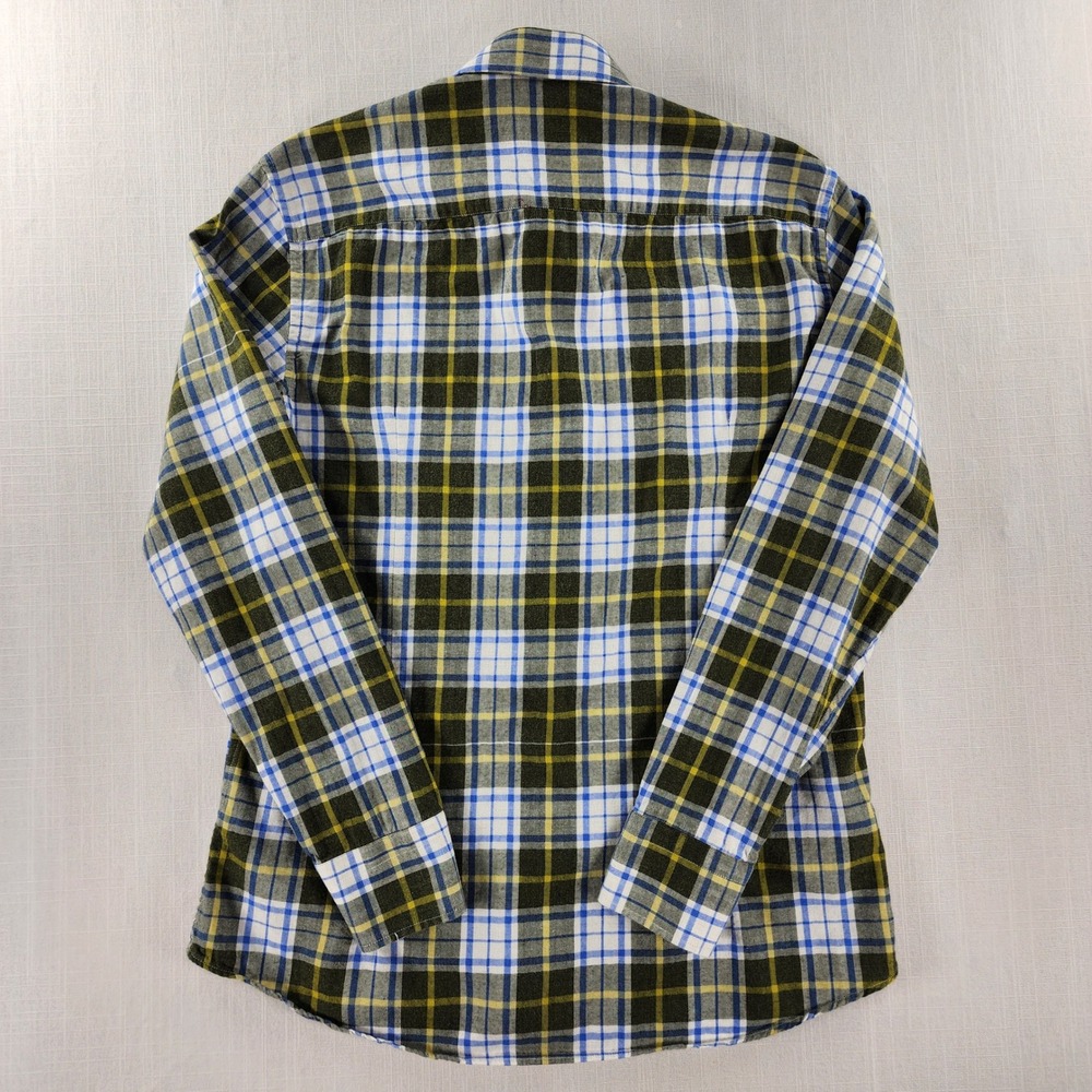 Lauro Napoli Shirt Mens 15.75 40 Olive Blue Plaid 100% Cotton Made in Italy - Picture 9 of 10
